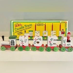 IOB Vintage Wooden Christmas Noel Candle Train Decor with Santa